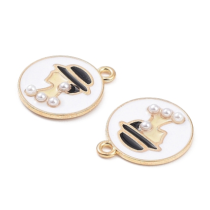 Alloy Enamel Pendants, with ABS Imitation Pearl, Lead Free & Cadmium Free, Flat Round with Lady Charm