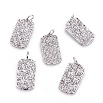 Micro cuivres ouvrent pendentifs zircone cubique, avec des anneaux de saut, rectangle, clair