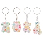 Porte-clés pendentif acrylique opaque imprimé ours/lapin, avec porte-clés fendus
