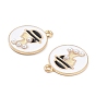 Alloy Enamel Pendants, with ABS Imitation Pearl, Lead Free & Cadmium Free, Flat Round with Lady Charm