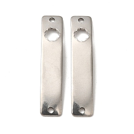 201 Stainless Steel Connector Charms, Curved Rectangle Links with Hollow Pattern, Stainless Steel Color, Butterfly/Rhombus/Clover/Round/Cross Pattern