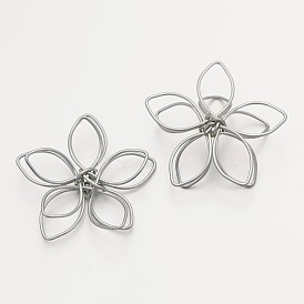 Enveloppé fil de fer fleur de tonalité de platine pendentifs, 30x30x6mm