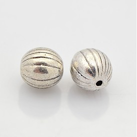 Tibetan Silver Corrugated Beads, Lead Free and Cadmium Free, Round, Round, about 7mm in diameter, hole: 1mm