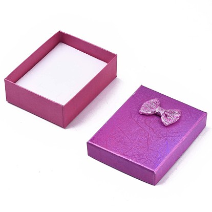 Boîtes à bijoux en carton, pour les colliers, anneau, boucle, avec ruban bowknot à l'extérieur et éponge blanche à l'intérieur, rectangle