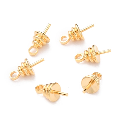 Brass Cup Pearl Peg Bails Pin Pendants, For Half Drilled Beads, Long-Lasting Plated