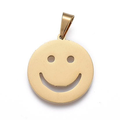 Ion Plating(IP) 304 Stainless Steel Pendants, Laser Cut, Smile Face