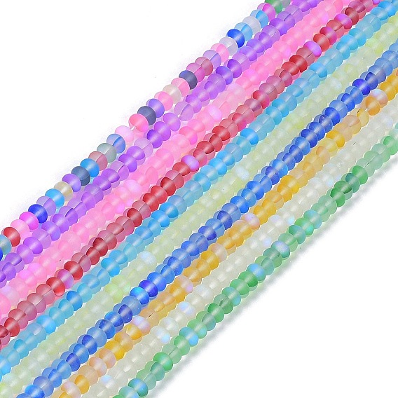 Frosted Transparent Glass Beads Strands, Rondelle