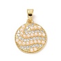 Flat Round Brass Micro Pave Clear Cubic Zirconia Pendants, with Acrylic Imitation Pearl, Cadmium Free & Lead Free