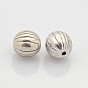 Tibetan Silver Corrugated Beads, Lead Free and Cadmium Free, Round, Round, about 7mm in diameter, hole: 1mm
