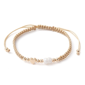 Bracelets de perles tressées en laiton et perles naturelles, bracelet réglable