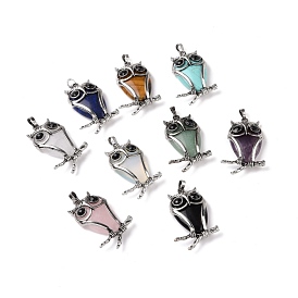 Natural & Synthetic Gemstone Pendants, with Antique Silver Tone Alloy Findings, Cadmium Free & Lead Free, Owl Charm