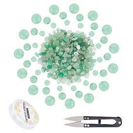 Ensembles de fabrication de bijoux Sunnyclue DIY, y compris les perles d'aventurine vertes naturelles, fil de cristal élastique et ciseaux en acier tranchants