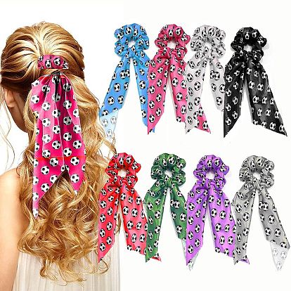 Football Pattern Satin Cloth Elastic Hair Ties, Ponytail Holder, for Women Girls