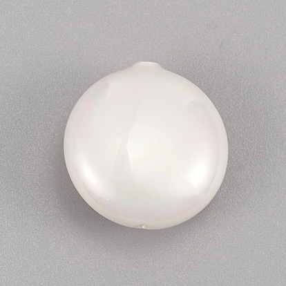 Shell Pearl Beads, with Brass Micro Pave Cubic Zirconia, Flat Round with Mixed Shape