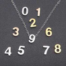 201 Stainless Steel Charms, for Simple Necklaces Making, Laser Cut, Number 0~9