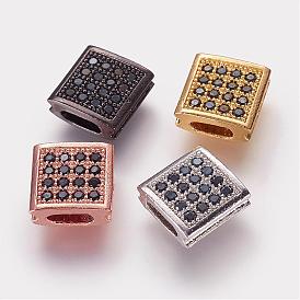 Brass Micro Pave Cubic Zirconia Beads, Square