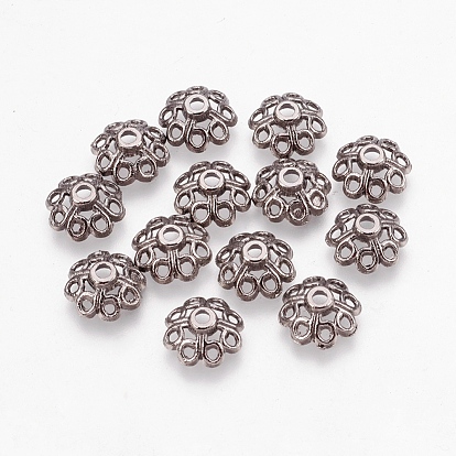 Tibetan Style Alloy 4-Petal Bead Caps, Cadmium Free & Lead Free, 10.5x10.5x5mm, Hole: 2mm, about 1610pcs/1000g