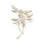 Rhinestone Dragonfly Brooch Pin with Plastic Pearl Beaded, Golden Alloy Badge for Backpack Clothes