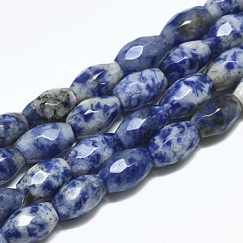 Perles de jaspe tache bleue naturelle, facette, ovale