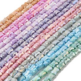 Electroplate Glass Beads Strands, Rainbow Plated, Faceted, Bamboo