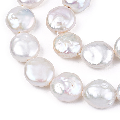 Baroque Natural Keshi Pearl Beads Strands, Freshwater Pearl, Flat Round