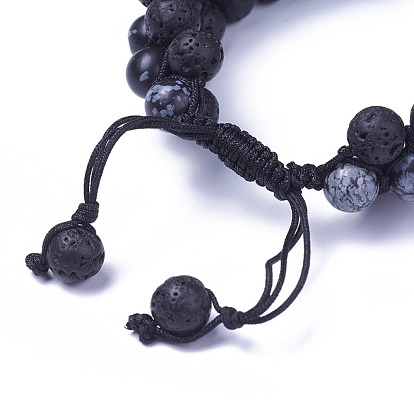 Bracelets de perles tressées de pierres précieuses mélangées réglables, avec cordon en nylon