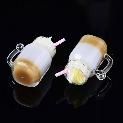Resin Pendants, Imitation Ice Cream Milk Tea Pendants, with Acrylic Cup & Polymer Clay Decor