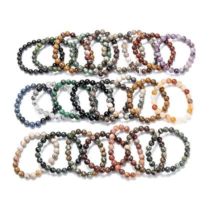 Gemstone Stretch Beaded Bracelets, Round