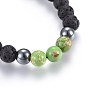 Natural Lava Rock and Non-Magnetic Synthetic Hematite Beads Braided Bead Bracelets, with Mixed Gemstone