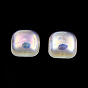 ABS Plastic Imitation Pearl Beads, Half Drilled, AB Color Plated, Square
