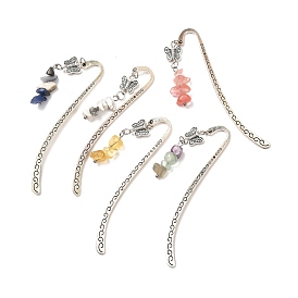 Natural & Synthetic Gemstone Zinc Alloy Bookmarks, with Tibetan Alloy Butterfly Beads, Iron Eye Pins, 304 Stainless Steel Jump Rings and Ball Heads Pins