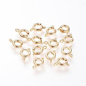 Cierres de anillo de resorte de latón, sin níquel, real 18 k chapado en oro