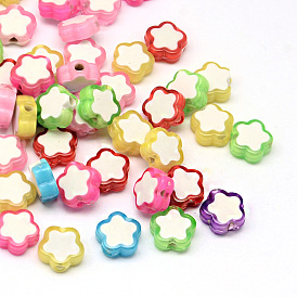 Transparent Flower Acrylic Beads, Bead in Bead, 10x10x4mm, Hole: 2mm, about 1970pcs/500g