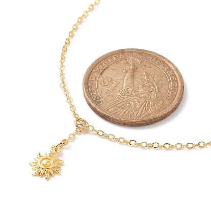 Brass Sun Pendant Lariat Necklace with Cable Chains for Women