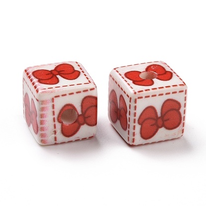 Opaque Printed Acrylic Beads, Cube