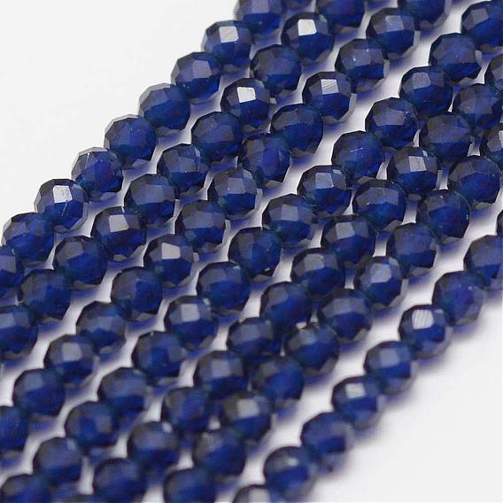 Synthetic Gemstone Beads Strands, Imitation Sapphire, Faceted, Round, Grade A