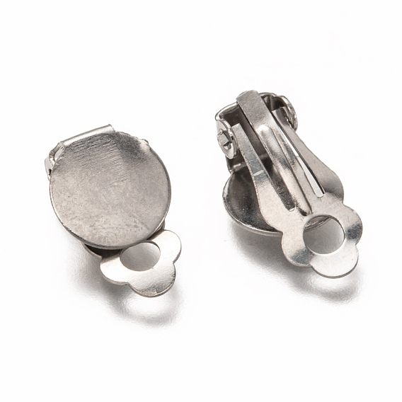 304 hallazgos de pendientes de clip de acero inoxidable, con almohadilla plana redonda, para los oídos no perforado