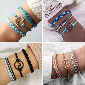 Bohemian Wax Thread Braided Bracelet Set - 3 Pieces of Alloy Handmade Rope Twisted Bracelets