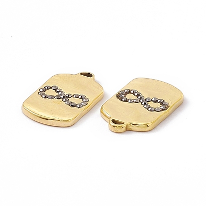 Vacuum Plating 201 Stainless Steel Pendants, with Rhinestone, Real 18K Gold Plated, Oval with Infinity Charms