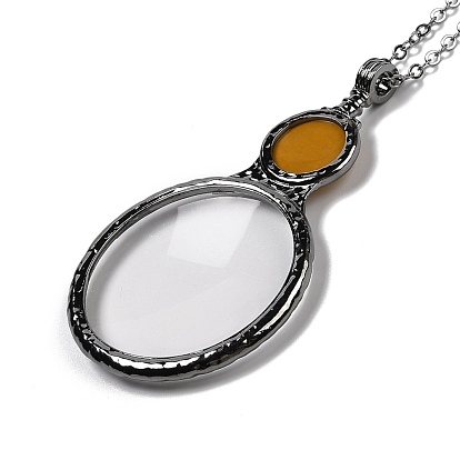 Ожерелье с плоским круглым стеклянным увеличительным кулоном для женщин, металлический черный 