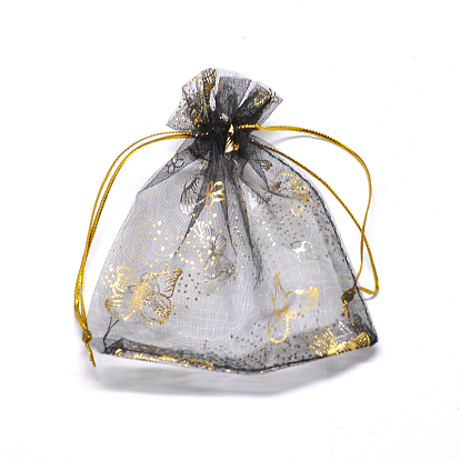 Золотым тиснением бабочки прямоугольник органзы подарочные пакеты, ювелирные изделия упаковка Drawable пакеты