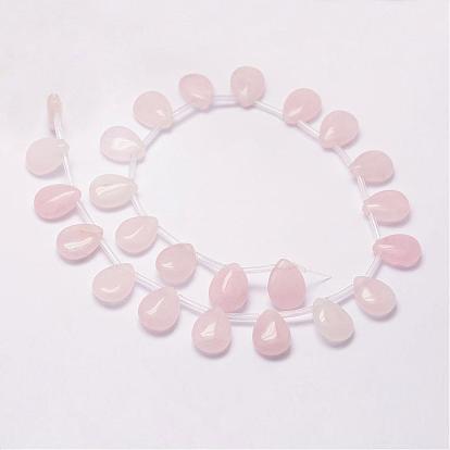 Natural Rose Quartz Beads Strands, Top Drilled Beads, Flat Teardrop
