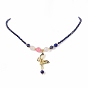Colorful Cubic Zirconia Butterfly Pendant Necklace with Natural Mixed Gemstone Beaded Chains for Women
