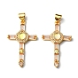 Rack Plating Brass Micro Pave Cubic Zirconia Pendants, Cadmium Free & Lead Free, Long-Lasting Plated, Real 18K Gold Plated, Cross