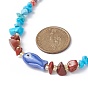 Natural Red Jasper & Howlite Chips & Porcelain Fish Beaded Necklace with Alloy Clasps
