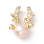Natural Cultured Freshwater Pearl Pendants, with Brass Micro Pave Cubic Zirconia Findings, Golden, Deer