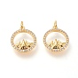 Brass Micro Pave Clear Cubic Zirconia Charms, with Jump Rings, Long-Lasting Plated, Ring with Mountain