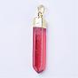 Natural Quartz Crystal Pointed Pendants, Dyed, with Brass Finding, Bullet, Golden