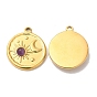 Ion Plating(IP) 316 Stainless Steel Flat Round Pendants, Gemstone Sun & Moon Charms, Real 24K Gold Plated
