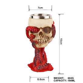 Halloween 304 Stainless Steel 3D Skull Mug, Resin Octopus Tentacles Skeleton Cup, for Home Decorations Birthday Gift